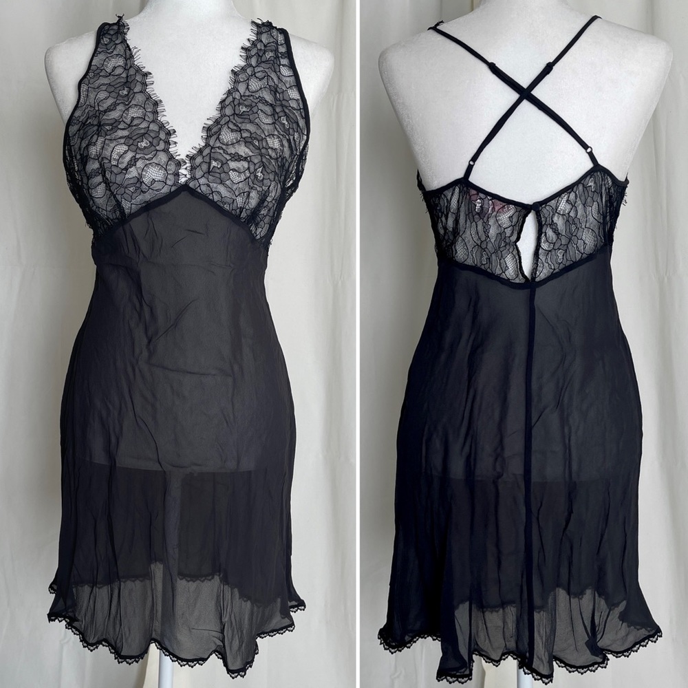 SOLD ❌ Victoria's Secret Y2K 100% SILK Sheer Femme Fetale Lace Nightgown Slip L